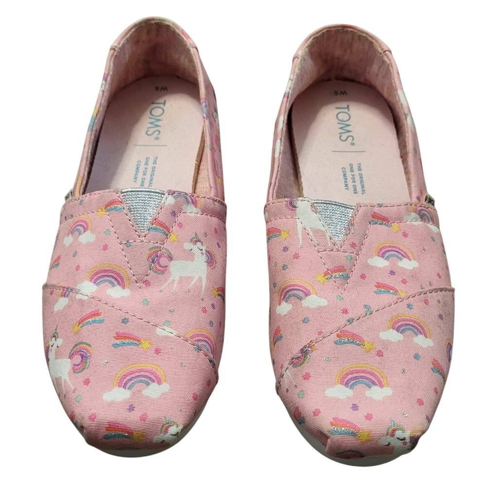 TOMS‎ Pink Unicorn Rainbow Glitter Canvas Alpargata Slip On Shoes Womens size 5